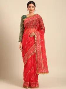 LeeliPeeri Designer Embellished Sequinned Organza Saree