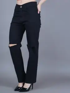 Metronaut Women Classic Dad Fit Mid-Rise Slash Knee Jeans