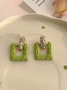 VAGHBHATT Gold-Plated Textured Geometric Shaped Drop Earrings