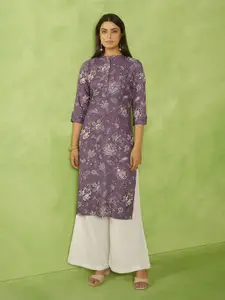 Anouk Floral Printed Mandarin Collar Straight Kurta