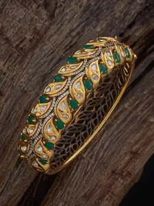 Kushal's Fashion Jewellery Green Victorian-Plated Ethnic Kundan Kada