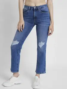 SPYKAR Women Whiskers and Chevrons Slim Fit Mid-Rise Slash Knee Stretchable Jeans