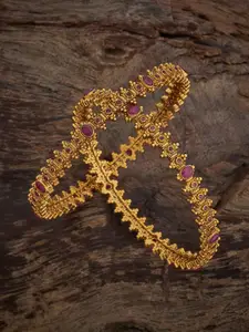 Kushal's Fashion Jewellery Ruby Gold-Plated Ethnic Antique Bangles