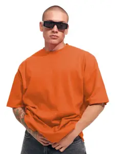 Leotude Men Solid Round Neck Cotton Oversized T-shirt