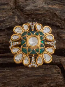 Kushal's Fashion Jewellery Green Victorian-Plated Ethnic Kundan Finger Ring