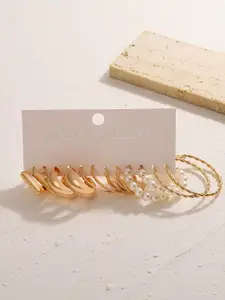 MEENAZ Set Of 6 Gold-Plated Contemporary Shaped Hoop Earrings