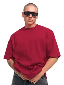 Leotude Men Solid Round Neck Cotton Oversized T-shirt