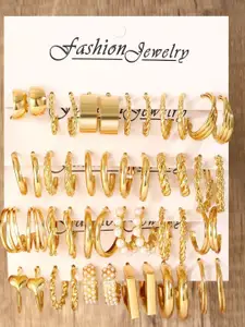 MEENAZ Set Of 24 Gold-Plated Contemporary Shaped Hoop Earrings