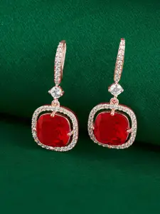 TEEJH Rose Gold-Plated Stones-Studded Contemporary Drop Earrings