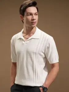 HIGHLANDER Men Self Design Polo Collar Relaxed Fit T-shirt