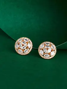 TEEJH Rose Gold-Plated Cubic Zirconia-Studded Contemporary Drop Earrings