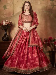 DIVASTRI Embroidered Sequinned Semi-Stitched Lehenga & Unstitched Blouse With Dupatta