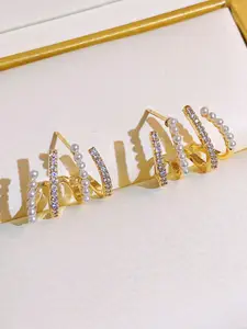 VAGHBHATT Gold-Plated Pearls & Artificial Stones Studded Contemporary Shaped Studs