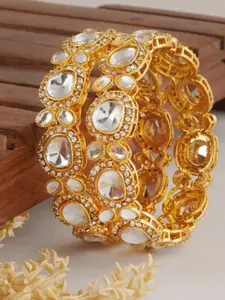 T4 JEWELS Set Of 2 Gold-Plated & Kundan-Studded Bangles