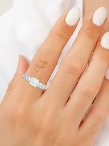 ANAYRA 92.5 Sterling Silver Artificial Stones Studded Finger Ring