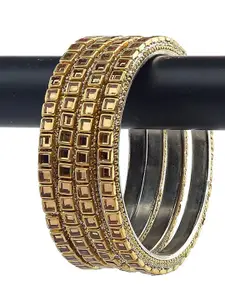 T4 JEWELS Set Of 4 Gold-Plated Kundan Studded Bangles