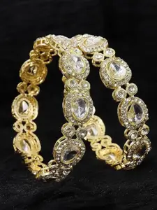 T4 JEWELS Set Of 2 Gold-Plated & Kundan-Studded Bangles