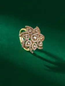 TEEJH Royal Radiance Cubic Zirconia Studded Adjustable Finger Ring