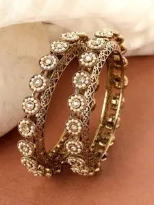T4 JEWELS Set Of 2 Gold-Plated Kundan Studded Bangles