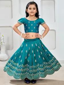 BAESD Girls Embroidered Mukaish Foil Print Ready to Wear Lehenga &