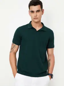 max Men Self Design Polo Collar Cotton T-shirt