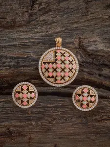 Kushal's Fashion Jewellery White-Pink Gold-Plated Party Zircon Pendant Set
