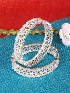 T4 JEWELS Set Of 2 Silver-Plated & Stone-Studded Bangles