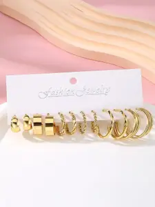 MEENAZ Set Of 6 Gold-Plated Circular Shaped Hoop Earrings