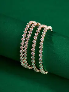 TEEJH Glowy Set Of 4 Gold-Plated Cubic Zirconia Studded Bangles