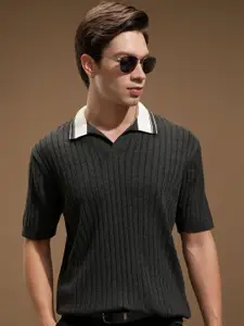 HIGHLANDER Men Self Design Polo Collar Relaxed Fit T-shirt