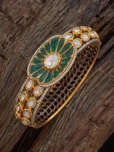 Kushal's Fashion Jewellery Green Victorian-Plated Ethnic Kundan Kada Bangle