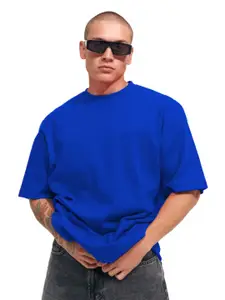Leotude Men Solid Round Neck Cotton Oversized T-shirt