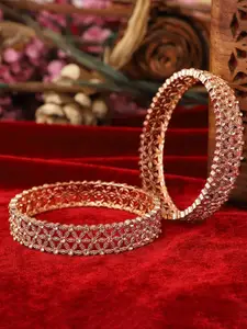 T4 JEWELS Set Of 2 Gold-Plated & Stone-Studded Bangles