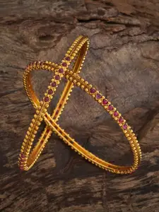Kushal's Fashion Jewellery Ruby Gold-Plated Ethnic Antique Bangles