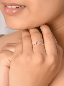 DressBerry Silver-Plated Cubic Zirconia Studded Finger Ring