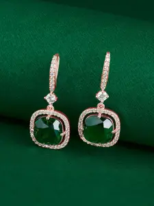 TEEJH Rose Gold-Plated Cubic Zirconia-Studded Contemporary Drop Earrings