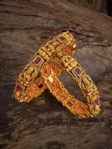 Kushal's Fashion Jewellery Ruby Gold-Plated Ethnic Antique Bangles