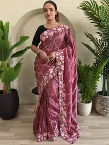 DEVATITHI Burgundy Floral Embroidered Saree