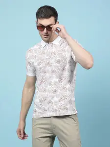 Crimsoune Club Men Floral Printed Polo Collar Slim Fit Cotton T-shirt