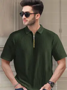 Moda Rapido Men Self Design Polo Collar T-shirt