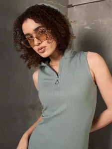 SASSAFRAS Ribbed Hood Bodycon Maxi Dress