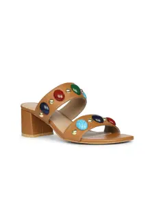 Saint G Women Embellished Leather Block Heel Sandals