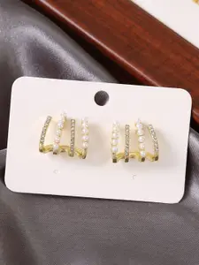 VAGHBHATT Gold-Plated Artificial Stones Studded & Pearls Beaded Contemporary Studs