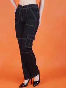 Metronaut Women Classic Regular Fit Mid-Rise Mildly Distressed Cargo Jeans