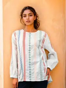 Atha Fashion Geometric Embroidered Thread Work Pure Cotton Thread Work Kurti
