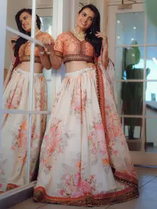 DIVASTRI Embroidered Sequinned Organza Semi-Stitched Lehenga & Blouse With Dupatta