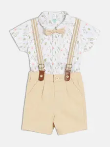 MINI KLUB Boys Floral Printed Short Sleeves Pure Cotton Shirt With Shorts & Suspenders