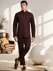 Moda Rapido Band Collar Pure Cotton Straight Short Kurta With Pyjama