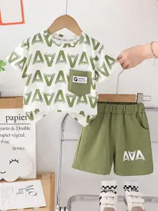 INCLUD Boys Printed Round Neck T-shirt With Shorts