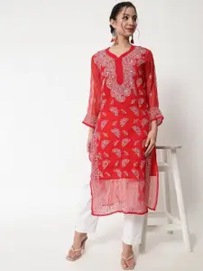 PARAMOUNT CHIKAN Women Ethnic Motifs Embroidered Chikankari Floral Georgette Kurta